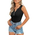 thumbnail image 4 of QUINDOS Womens Tank Tops Clearance Summer Workout Black Fashion Casual Round Neck Sleeveless Solid Button T-shirt Tops Blouse Womens Camisoles Plus Size, 4 of 8