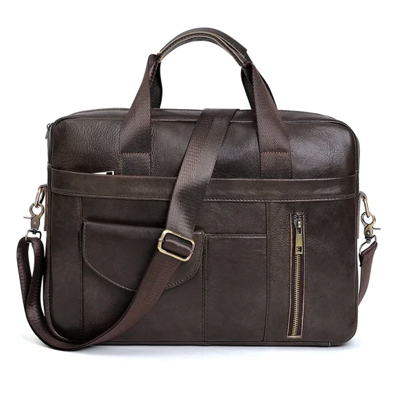 Leather Laptop Bag Laptop Briefcase Men's Retro Travel Courier Bag 15.6-inch High Capacity Laptop Shoulder Bag (Coffee1,15.6-inch)