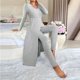 thumbnail image 4 of Pincandy Women's Solid Color Pajama Set - Crew Neck Long Sleeve Top & Pants, Casual & Comfortable for Homewear, 4 of 5