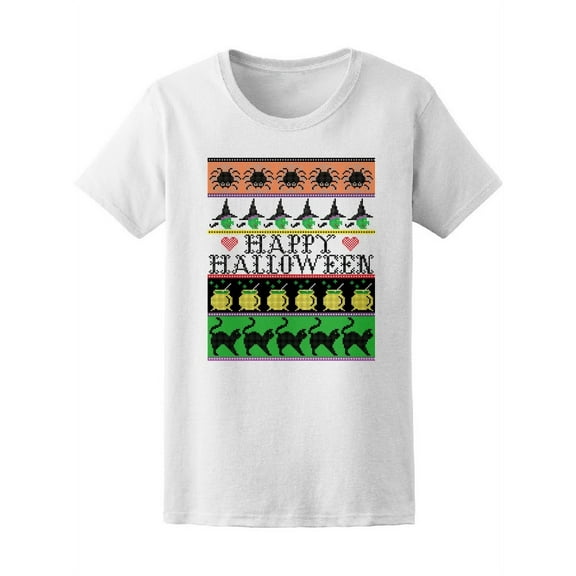 Happy Halloween Black Cat Spiders T-Shirt Women -Image by Shutterstock, Female Medium