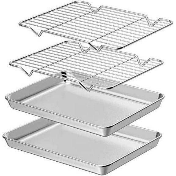 Baking Sheet with Rack Set [2 Sheets 2 Racks], Stainless Steel Cookie Sheet Pan with Cooling Rack for Oven(10.4" x 8" ), Nonstick Baking Pans Tray, Non-Toxic, Heavy Duty, Easy Clean, For Christmas