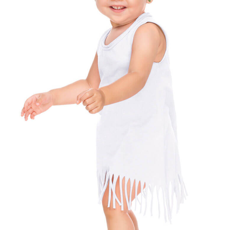 Kavio Infants Sheer Jersey Raw Edge Fringe Asymmetrical Tank Dress