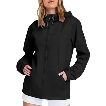 iHPH7 Active Wear Jackets for Woman Outdoor Jacket Waterproof Jackets for Women Hiking Jacket Women Hiking Rain Jacket Women Waterproof Trench Coat Women Light Rain Jacket Women Black S