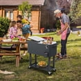 thumbnail image 4 of 80 Quart Rolling Ice Chest, Portable Bar Drink Cooler with Catch Basin, Bottom Storage Tray and Bottle Opener for Patio Party BBQ Beach Activities, 4 of 16