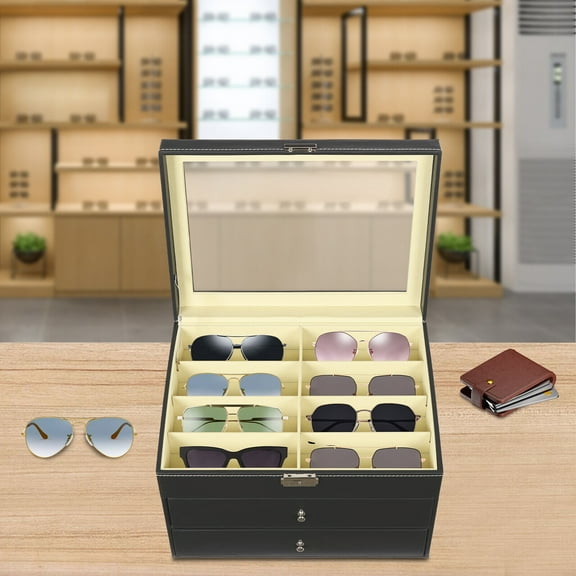 24-compartment Eyeglasses Display Case, Sunglass Glasses Display Drawer, 3 Tiers Sunglass Organize Box