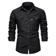thumbnail image 4 of XDZJLR Mens Shirts Washed Classic Slim Pocket Jeans Long Sleeve Tee, 4 of 7