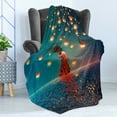 thumbnail image 4 of Fantasy Soft Flannel Fleece Throw Blanket, Sorcerer Woman with Red Dress Standing on Water with Lanterns on Air Fantasy Art, Cozy Plush for Indoor and Outdoor Use, 50" x 60", Navy Blue, by Ambesonne, 4 of 5