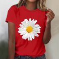 thumbnail image 1 of Blouses à Col Rond pour Femmes T-Shirts à Manches Courtes Haut à Imprimé de Marguerites, 1 of 4