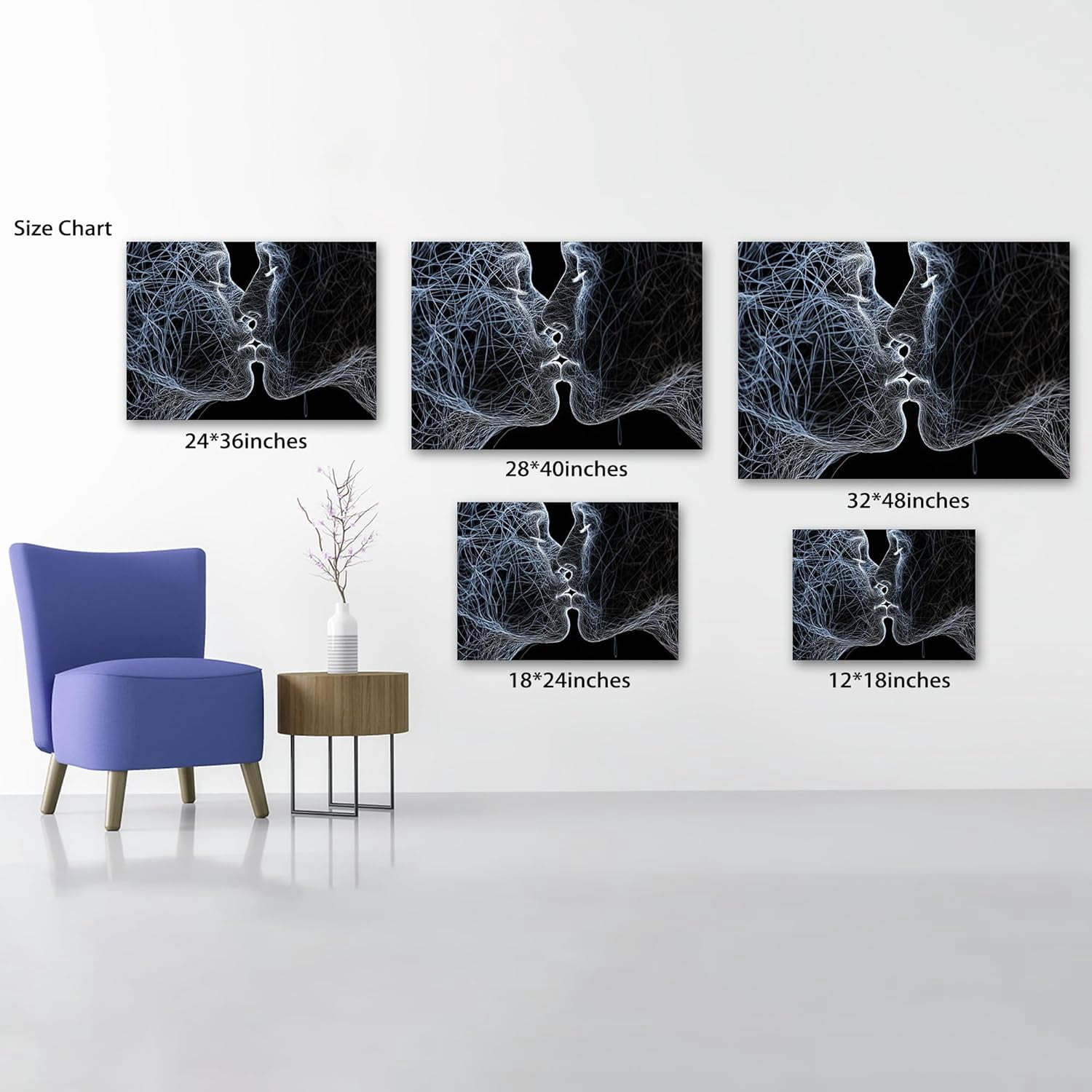 AEFER 3D Wall Art Canvas Prints, Modern 3D Wall Art for Living Room, Abstract 3D Visual Effects Paintings for Home Office Wall Decoration, Bedroom Couple Picture Wrapped Framed Artwork 28x40 Inch
