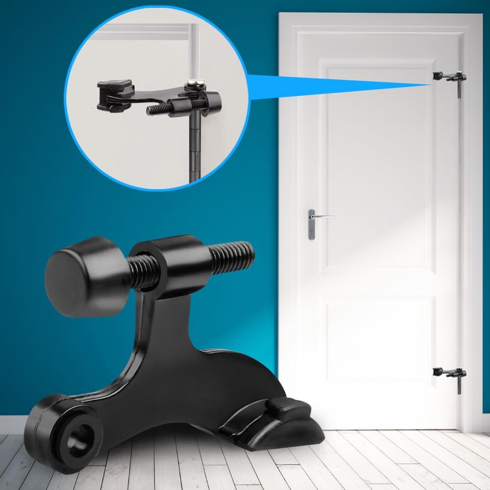 4 Pack Hinge Pin Door Stopper Heavy Duty Metal Adjustable Door Stops with Rubber Bumper Tips (Black)
