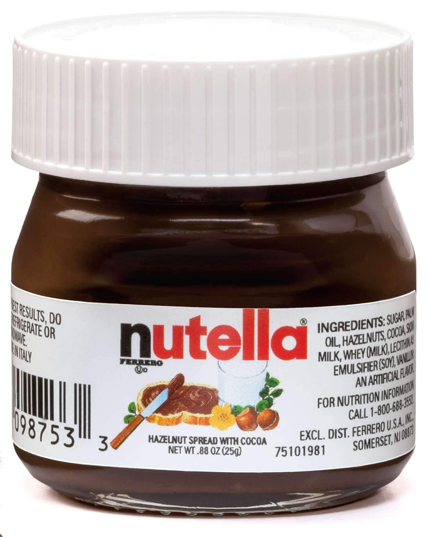 Mini Nutella Glass Jars Chocolate Hazelnut Spread (0.88 Oz) –(7 Units)  Weekly Pack + 7 Mini Spoons Atrevo Bundle Pack.
