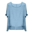 thumbnail image 4 of nochalofo Blue Crew Neck Casual T Shirts for Women, Summer Short Sleeve Solid Casual Loose Linen Top, 4 of 4