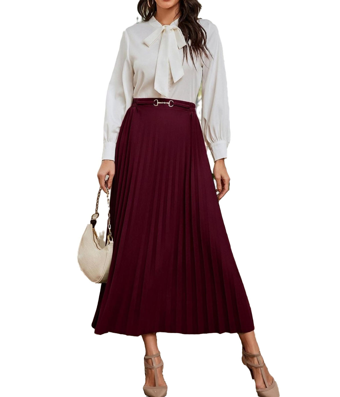 Womens Ring Skirts Elegant High Waist Long Burgundy XL