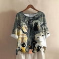 thumbnail image 5 of Godom Halloween T Shirts for Women Oversized Shirt Ghost Graphic Button Casual Short Sleeve Tees, 5 of 7