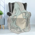 thumbnail image 4 of Sea Monster Soft Flannel Fleece Throw Blanket, Hand Drawn Messy Illustration of an Octopus Holding Sign, Cozy Plush for Indoor and Outdoor Use, 50" x 70", Pale Cadet Blue Eggshell, by Ambesonne, 4 of 5
