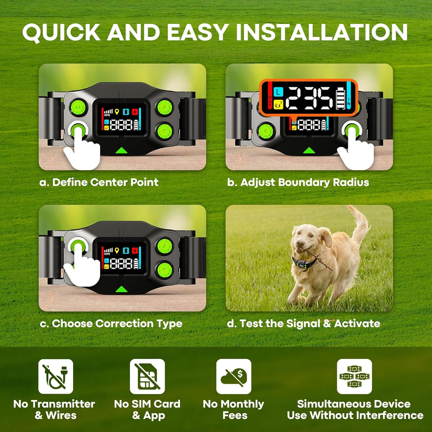 GPS Wireless Dog Fence & Training System 2-in-1, Electric Dog Fence,Chip Upgrade,Enhance and stabilize Signals,Suitable 15-110lbs Dogs, Radius from 25 to 999 Yards,Waterproof IPX7,Outdoor Use