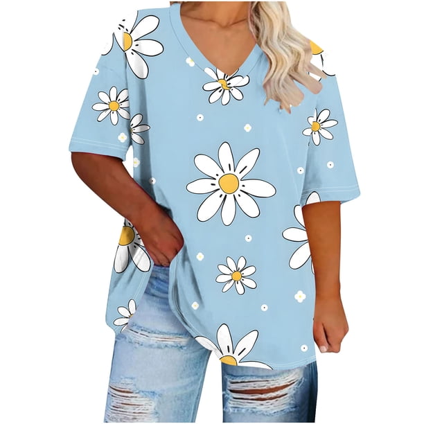 Camisetas de Verano de las Mujeres de Manga Corta con Cuello en V de Gran Tamaño Camiseta Deportiva Sólida, Base Cómoda Casual