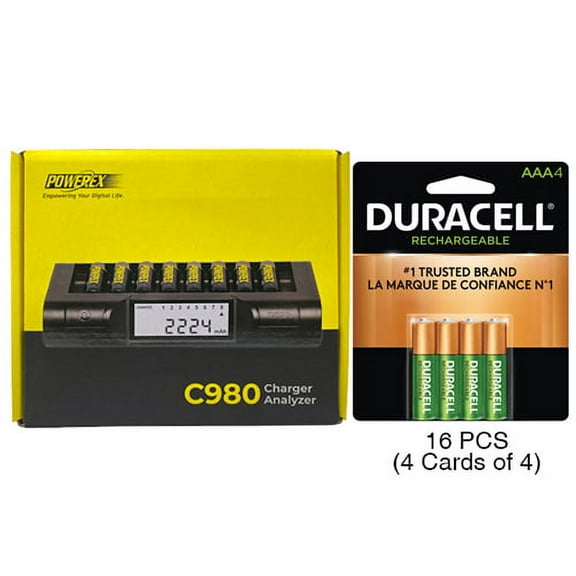 Powerex C980 Smart Charger & 16 AAA Duracell Rechargeable (DX2400) Batteries (900 mAh)