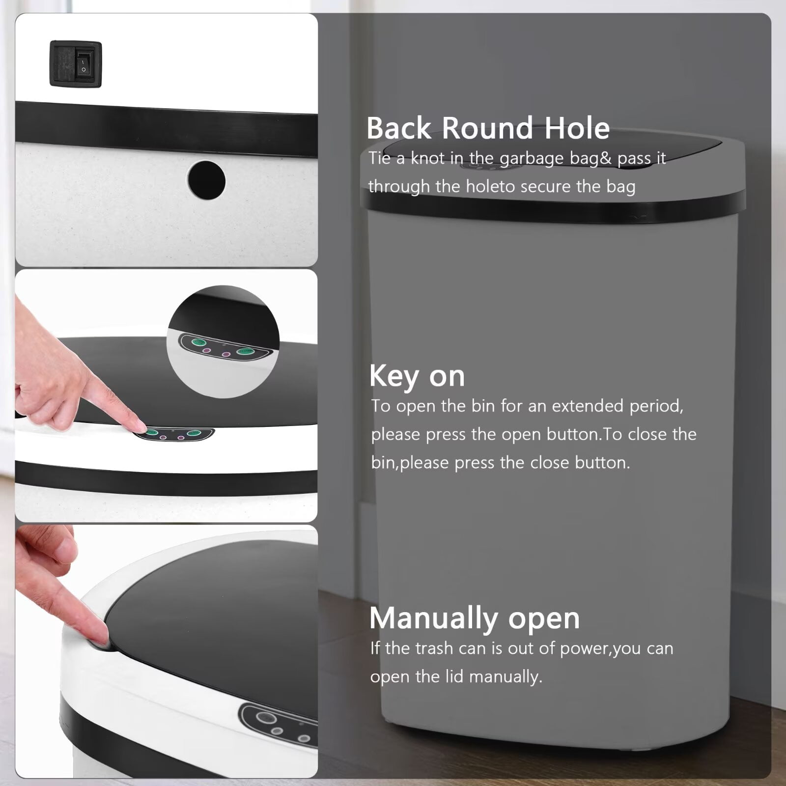 YRLLENSDAN,Kitchen Trash Cans 13 Gallon,Kitchen Garbage Can with Lid,Automatic Trash Cans Touchless,Simple Human Trash Can,White,3 Pack