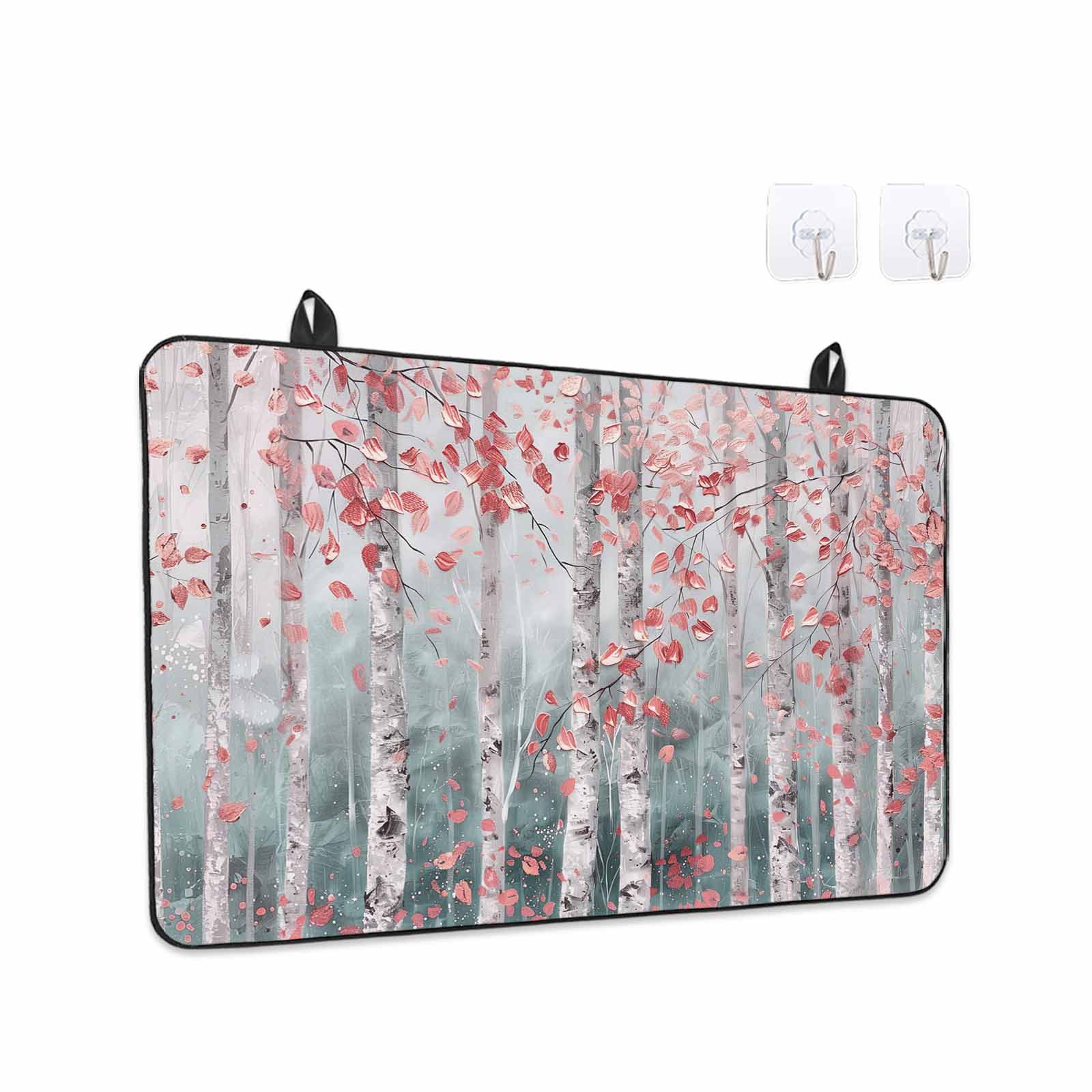 Pink Teal Forest Stove Top Cover for Electric Stove, Heat-proof & Non Slip Glass Top Stove Cover Protector, Modern Oil Painting Art Kitchen Flat Cooktop Rubber Mat 31x24 Inches