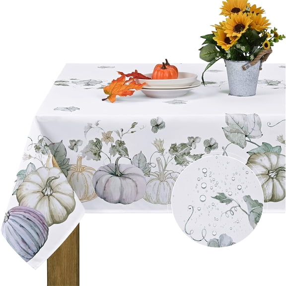 Thanksgiving Tablecloth, Autumn Pumpkins Vines Table Cloth, Maple Leaf Fall Harvest Tablecloths, Waterproof Spillproof Table Cover for Dinner Kitchen Party Holiday Decoration, Rectangle 60 x 120 Inch