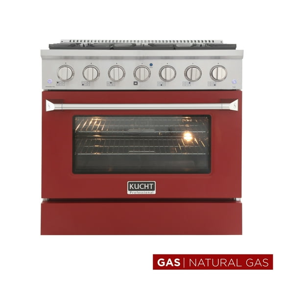 Kucht Professional 36" Modern Stainless Steel Natural Gas Range in Red/Silver