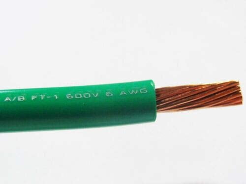MTW 6 AWG GAUGE GREEN/YELLOW STRIPE STRANDED COPPER SGT PRIMARY POWER WIRE 25 FT 