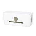 thumbnail image 1 of Caja organizadora de cables con aberturas y tapa blanca, ideal para mantener ordenados los cables de computadora y dispositivos eléctricos., 1 of 6