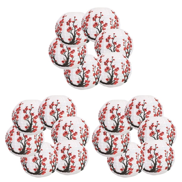 18x Farolillos de Papel de Flores de Rojo de 12 Pulgadas, Lámpara de Papel Japonesa China Redonda