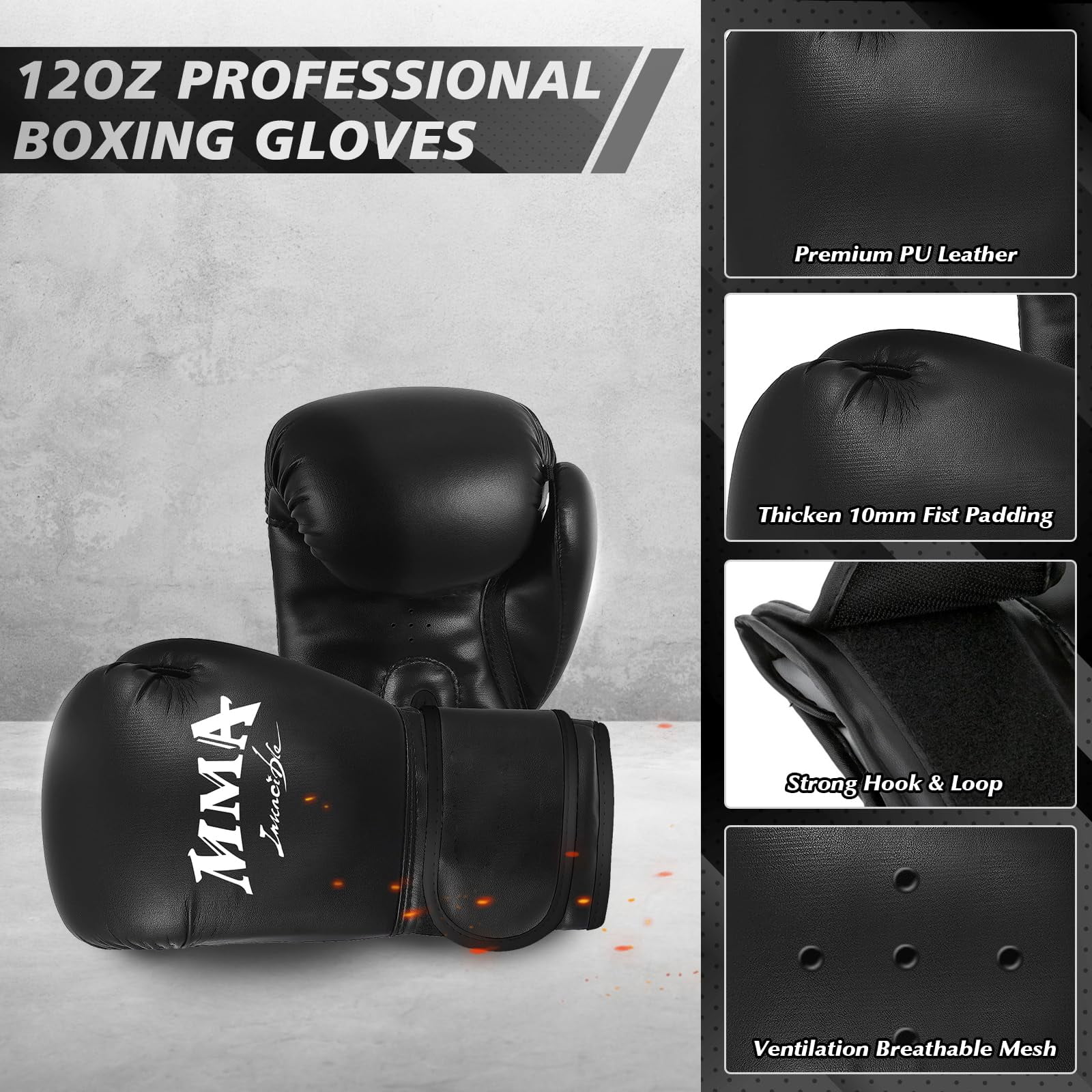 Heavy Punching Bag for Adults, 4FT PU Hanging Boxing Bag Set with 11LB Sponge Filler & 12OZ Boxing Gloves & Chain Ceiling Hook for MMA Training Karate Kickboxing