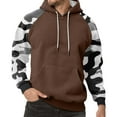 thumbnail image 2 of Men’s Pullover Hoodie Long Sleeve Camouflage Print Raglan Sleeve Drawstring Hooded Sweatshirt Kangaroo Pocket Casual Top Light Brown M, 2 of 5