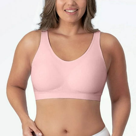 Crunowin Women s Seamless Bra  No Underwire Plus Size Traceless Solid Color Anti Shock Workout Undershirts Lingerie Pink S