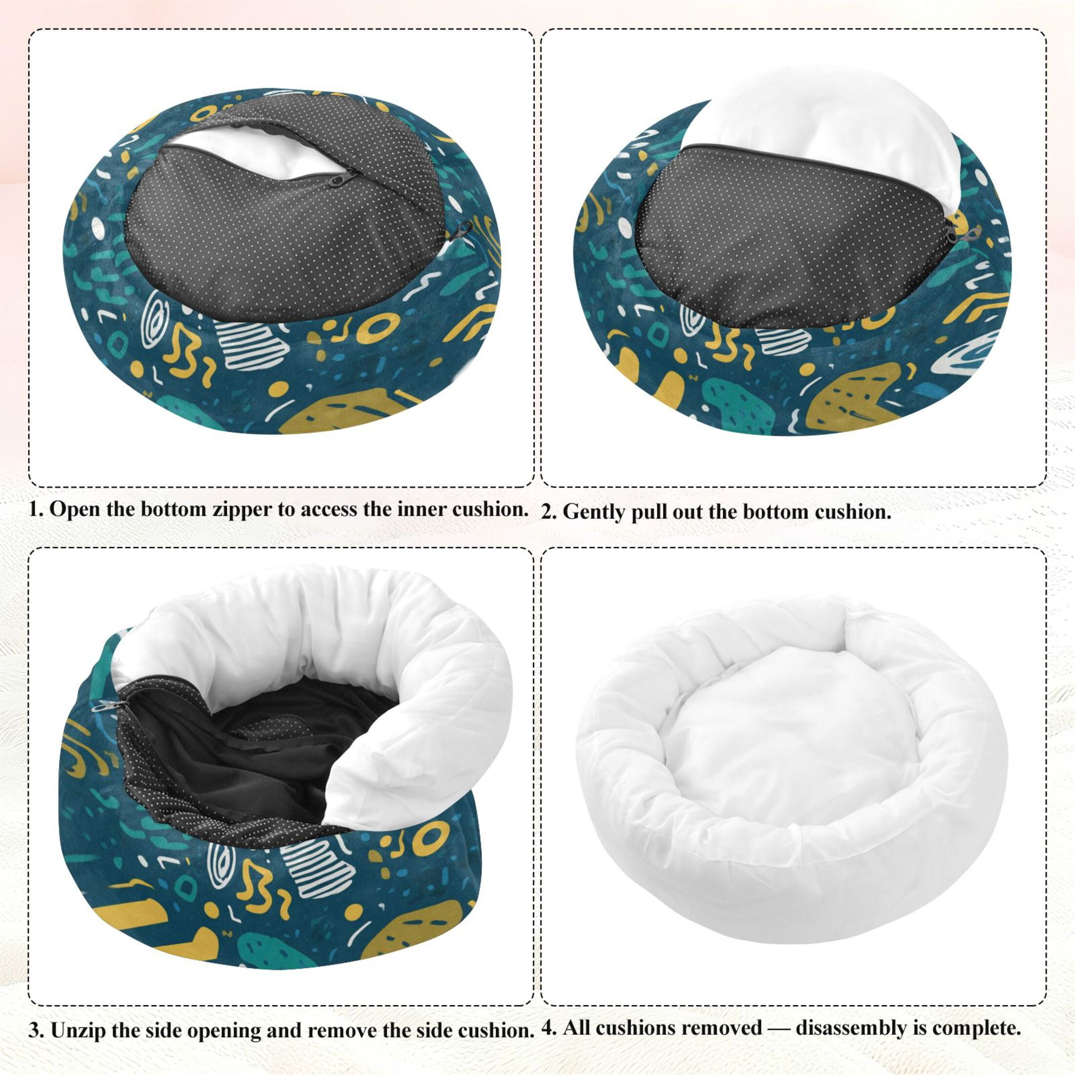 Iauyy Pet Couch Donut Cat Bed for Indoor Cats/Small Dogs Washable & Machine with Non-slip Bottom Calming Cat Furniture, Teal Mustard Yellow (M)