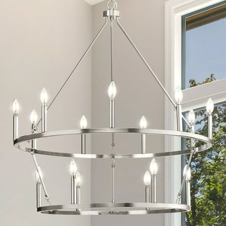 Luxury Modern Farmhouse Chandelier, Brushed Nickel, UHP4606