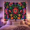 thumbnail image 2 of Pink Flower in a Mirrored Garden of Colorful Vines, Playful Folk Art for Botanical Fans, Floral Wall Art, Housewarming Gift, Tapestry Wall Hanging for Bedroom and Living Room, 2 of 7