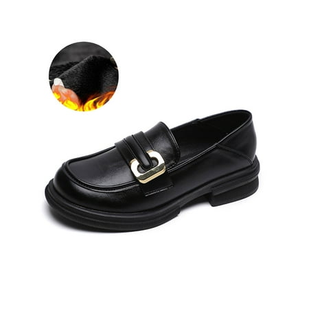 

Colisha Womens Leather Shoes Comfort Loafers Slip On Flats Office Vintage Casual Shoe Chunky Loafer Black with Plush Lined 8