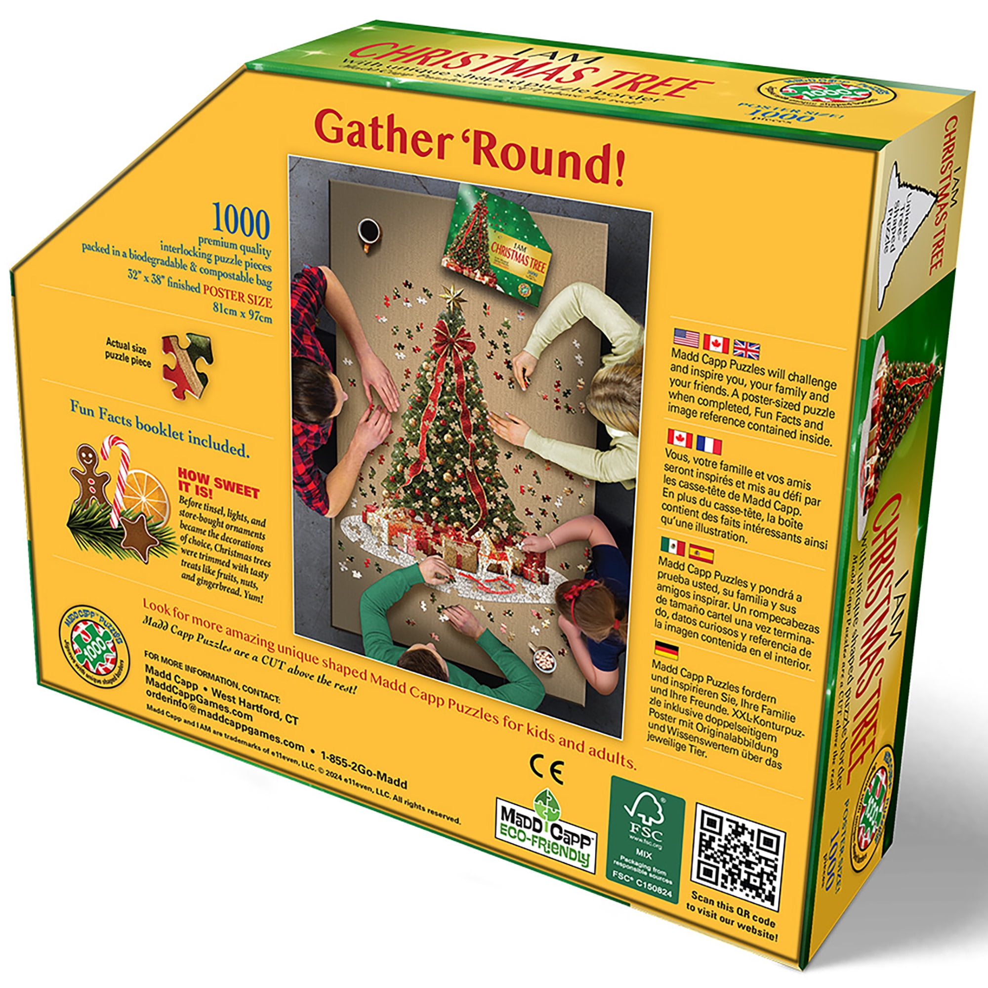 Madd Capp: I Am Christmas Tree - 1000 Piece Puzzle - Holiday Tree-Shaped Jigsaw Puzzle, 32x38" Size, Poster Reference, Educational Fun Fact Booklet