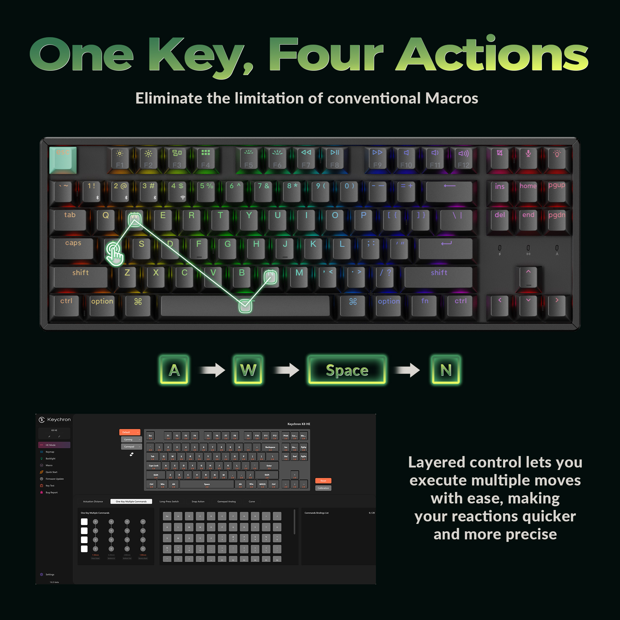Keychron K8 HE TKL Wireless RGB Magnetic Switch Keyboard, Rapid Trigger, QMK, 2.4G/BT, Standard Black