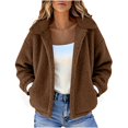 thumbnail image 2 of Stamzod Winter Fleece Jacket Women Full Zip Long Sleeve Cropped Jackets with Pocket Solid Color Thicked Warm Coats for Women Brown XL, 2 of 9