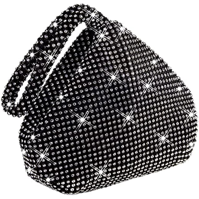 Women Rhinestone Crystal Evening Clutch Bag With Wristlet Wedding Prom Party Purse Handbags Black