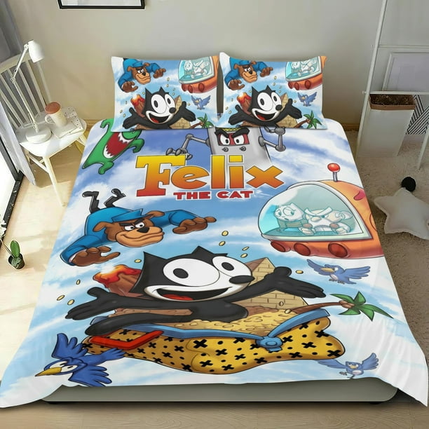 Felix el Gato Conjunto de sábanas temático, trío de piezas, cómodo y amigable con la piel, diseño único, regalo de decoración para el hogar para familiares, amigos y fans,173cm *218cm