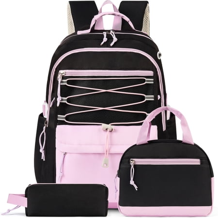 DAKIMOE 3 PCS School Backpacks for College Teens Cute Girlish Middle High School Bookbag Large Capacity Lightweight Waterproof Daypack for Students