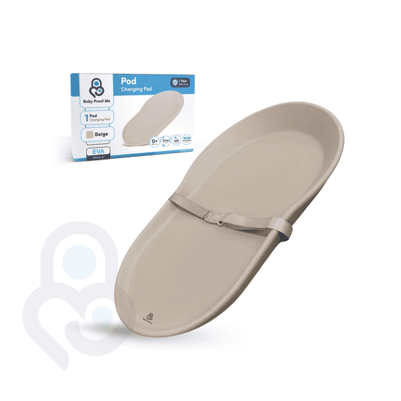 Baby Proof Me Pod Diaper Changing Pad, EVA, Baby Changing Pad with Safety Belt, Beige