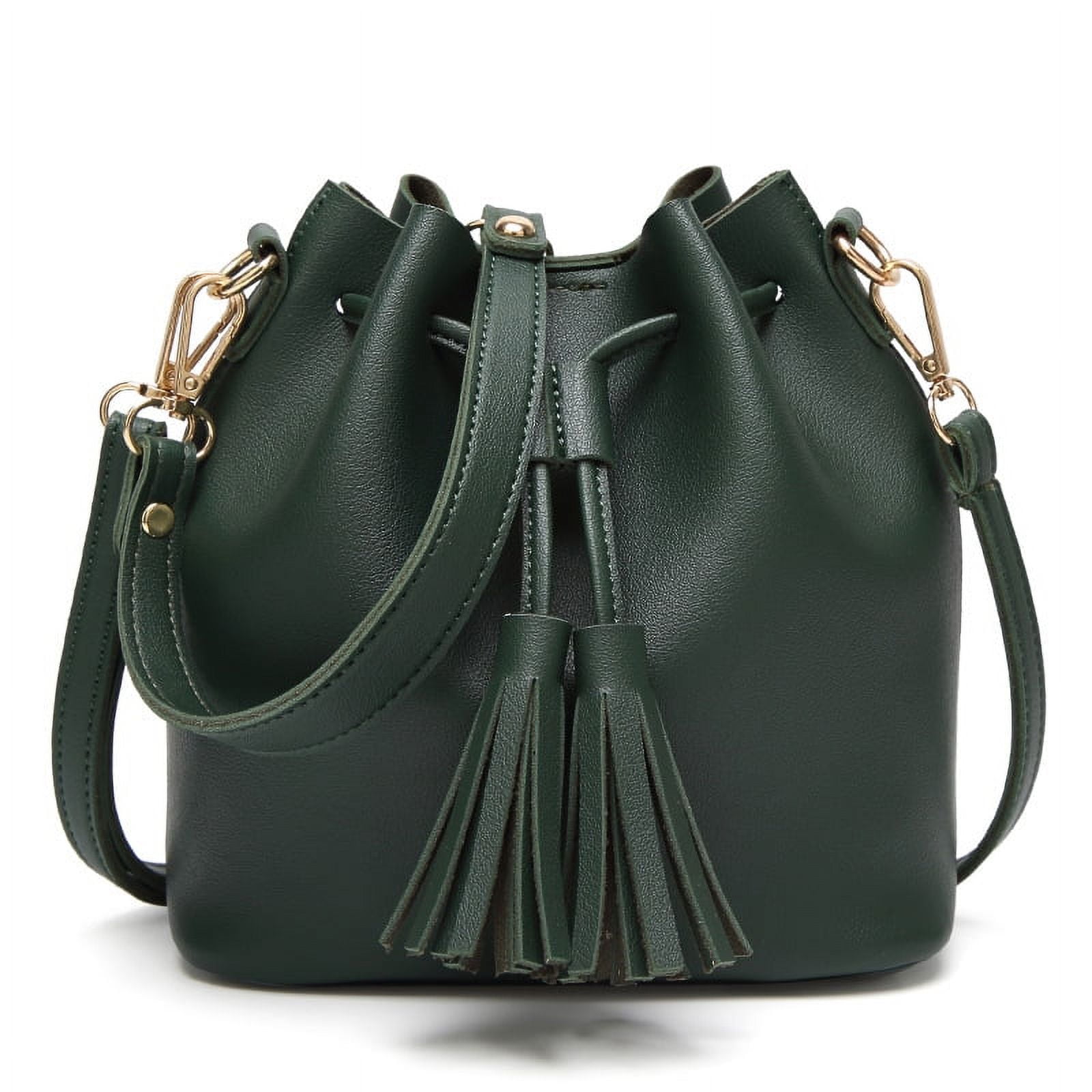 OUSITAI Handbags for Women, Shoulder Bags Leather Drawstring Long Strap Shoulder Purses Bags (Green)