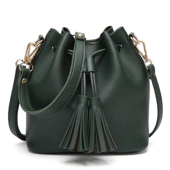 Women's Handbags Shoulder Bags Leather Drawstring Long Strap Shoulder Purses Bags (Green)