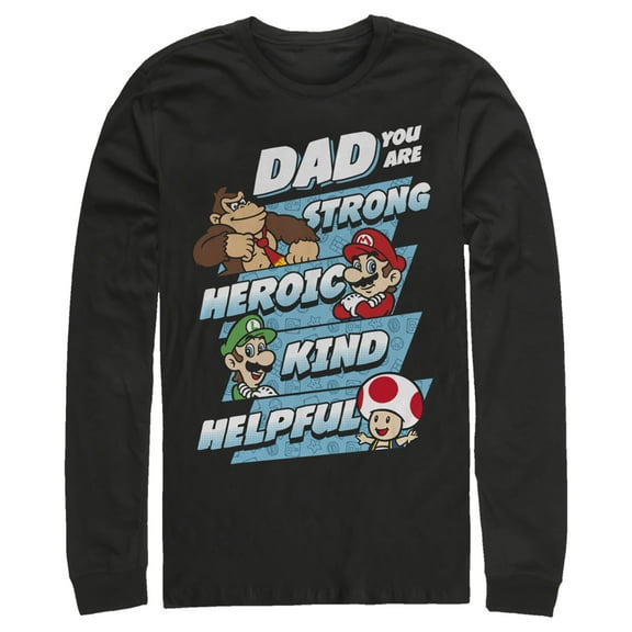Men's Nintendo Father's Day Mario Dad Qualities  Long Sleeve Shirt Black X Large
