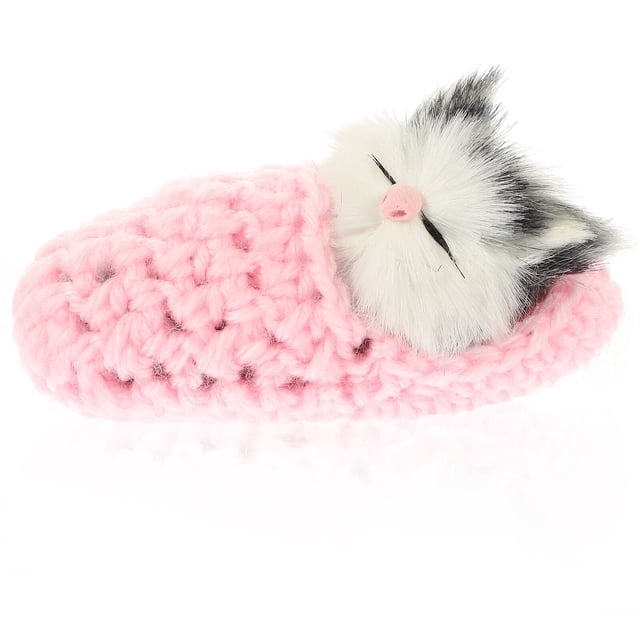 PTOOTP Muñeco de peluche de gato durmiendo en pantuflas, mini gatito con maullidos, juguete de mano decorativo, regalo para niños y niñas (rosa)