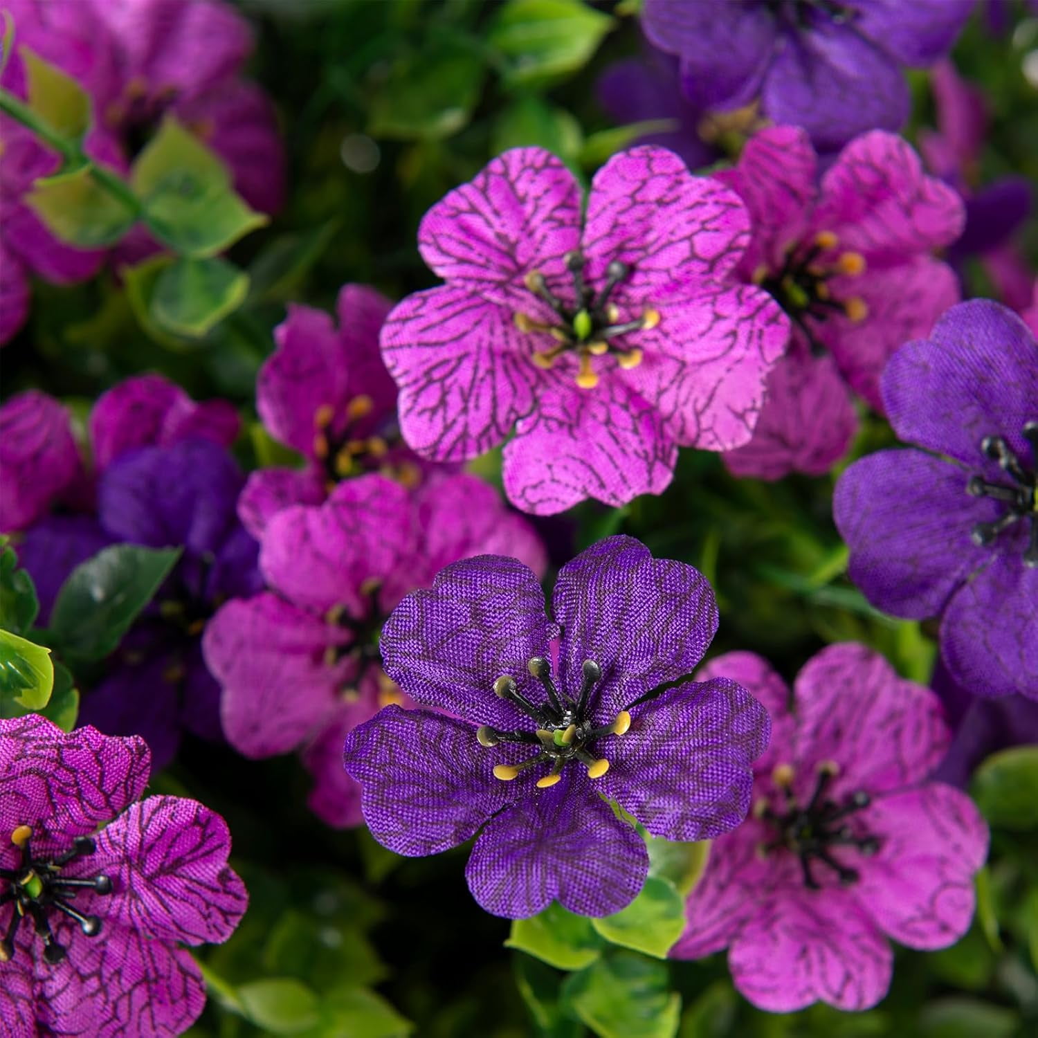 Artificial Faux Hanging Plants Flowers Basket for Outdoor Outside Spring Summer Decoration, Silk Purple Morning Glory in Planter UV Resistant Look Real Fake Flowers for Porch Patio Balcony Home Yard