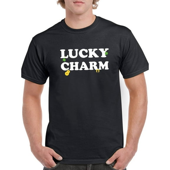 St Patrick's Day Lucky Charm Graphic Men Black T-Shirt, Male Medium