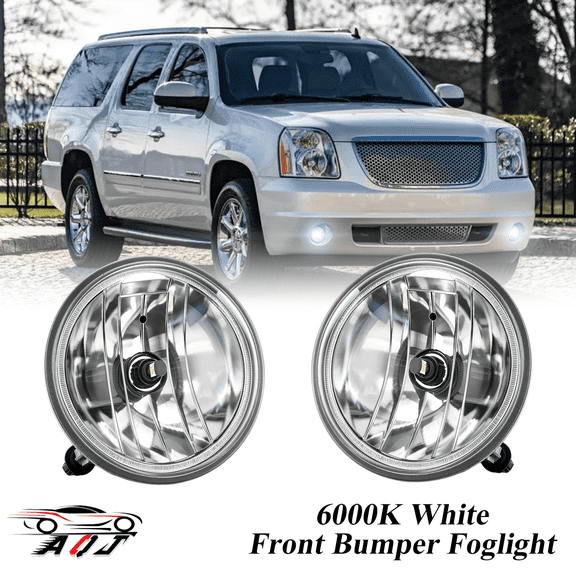 Pair Front Driving Bumper Fog Lamps for GMC Yukon 2007-2014, 6000K White Off-Road Clear Lens LED Foglights Replacement, OE Replacement